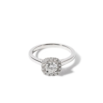 Round Diamond Cushion Halo Engagement Ring In White Gold 14K