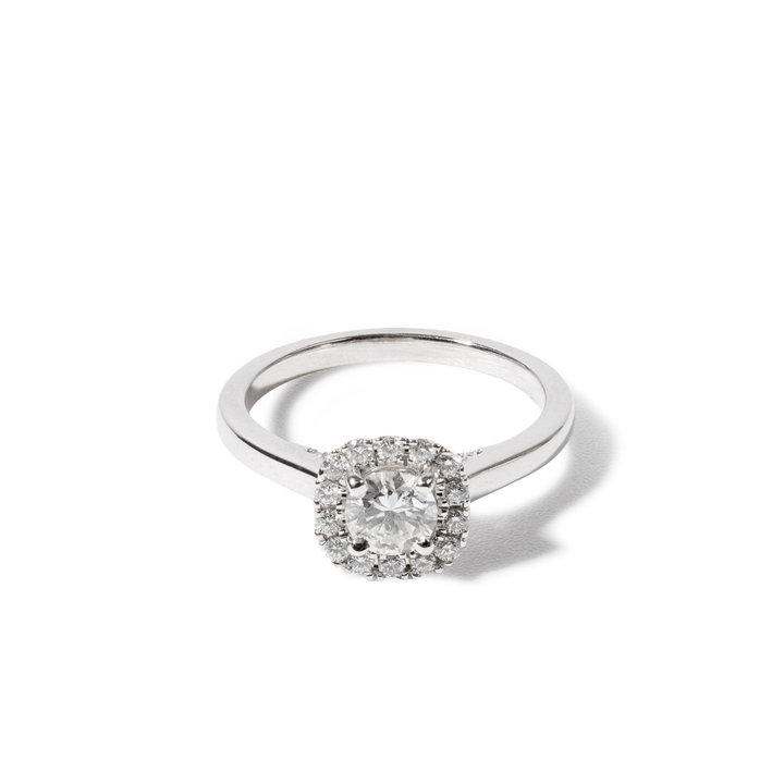 Round Diamond Cushion Halo Engagement Ring In White Gold 14K