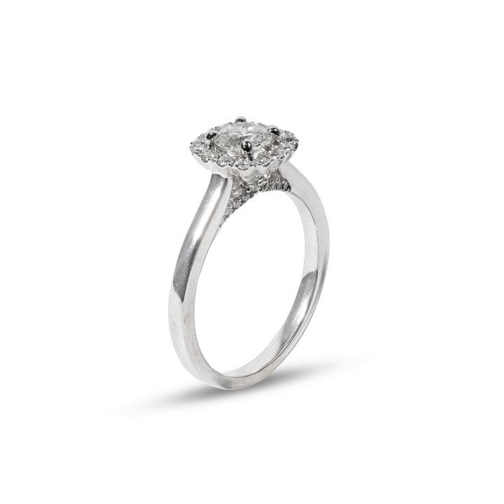 Round Diamond Cushion Halo Engagement Ring In White Gold 14K