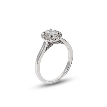 Oval Diamond Halo Pave Accented Engagement Ring In Solid 14K White Gold