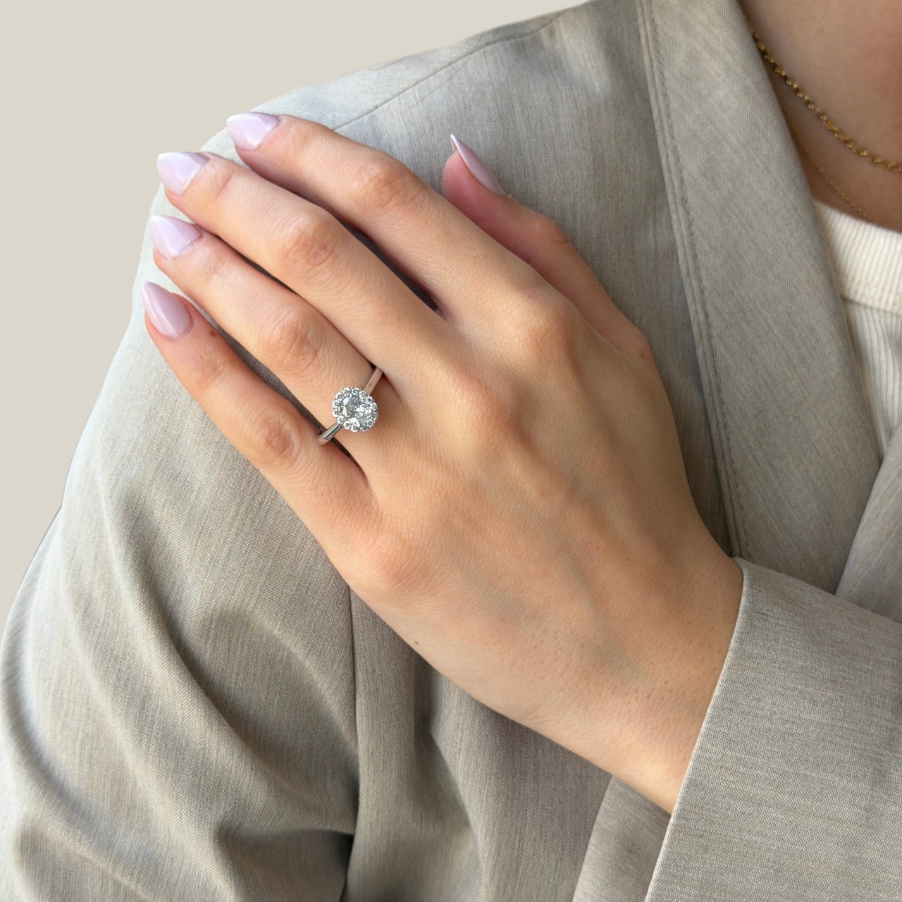 Oval Diamond Halo Pave Accented Engagement Ring 2