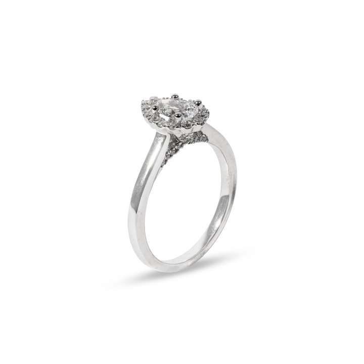 Pear Diamond Halo Pave Accented Engagement Ring