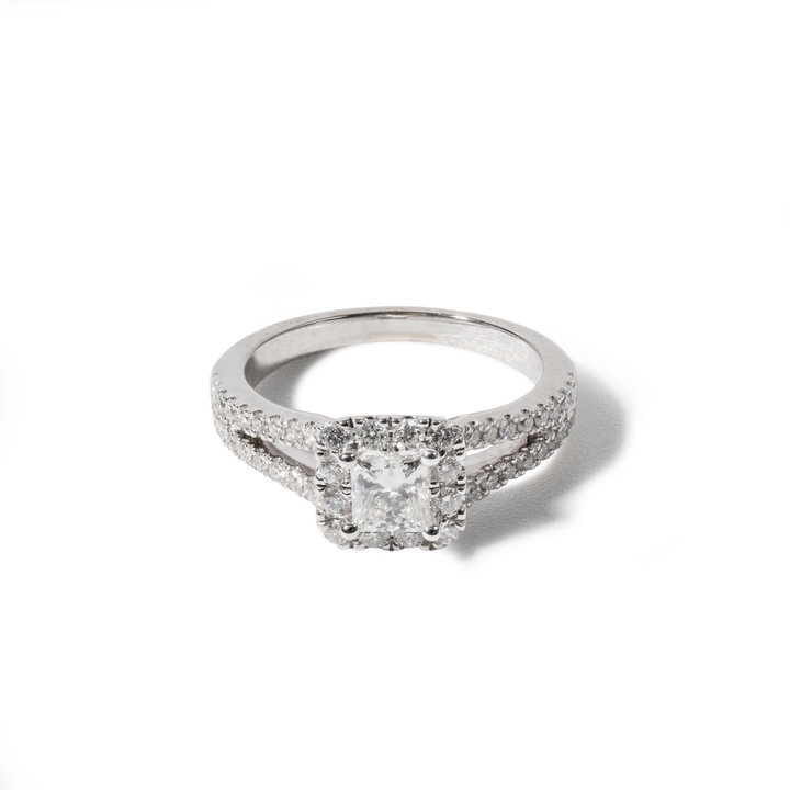 Princess Diamond Halo Split Engagement Ring In White Gold 14K