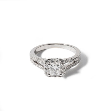 Princess Diamond Halo Split Engagement Ring In White Gold 14K