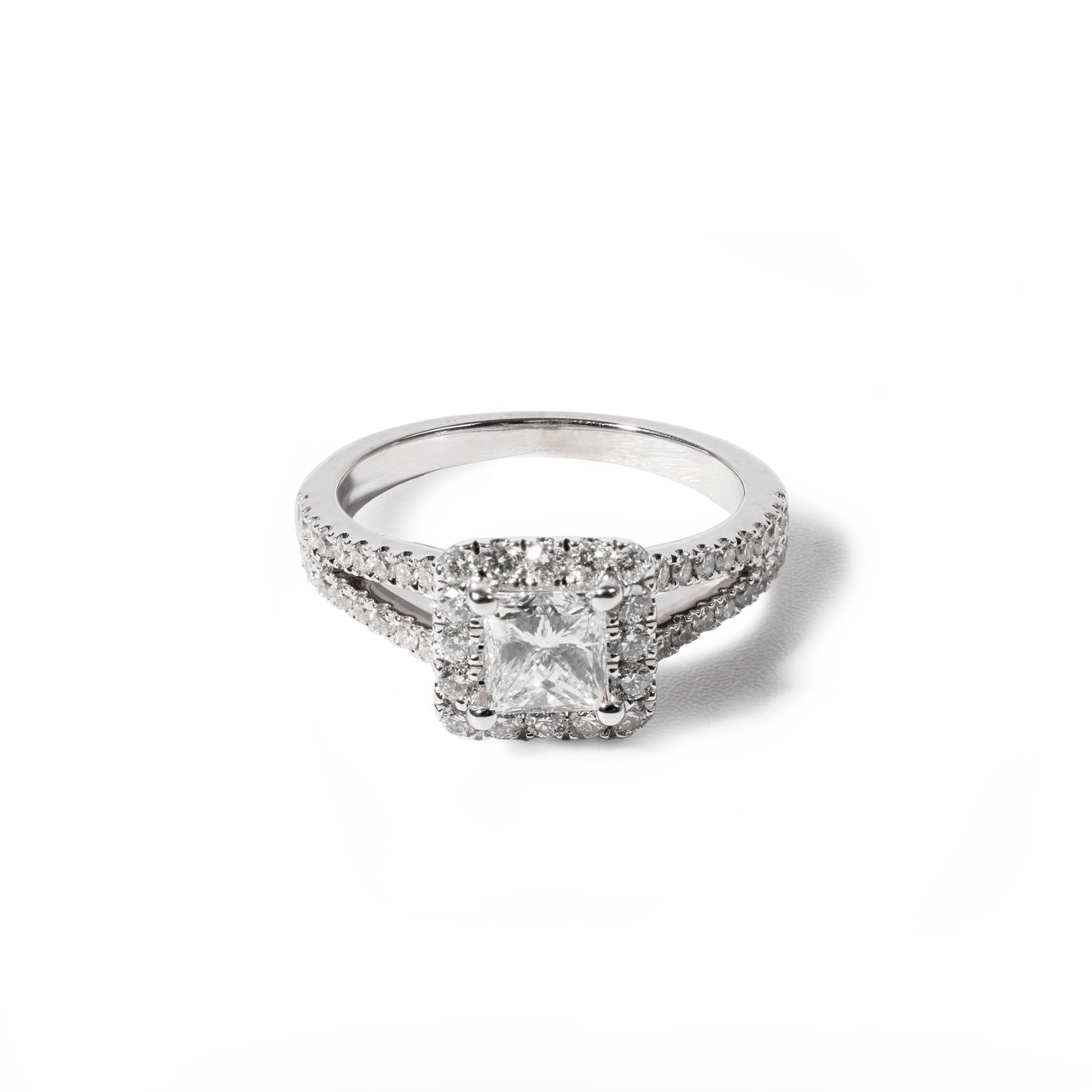 Princess Diamond Halo Split Engagement Ring