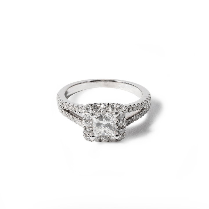 Princess Diamond Halo Split Engagement Ring