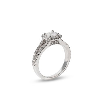 Princess Diamond Halo Split Engagement Ring In White Gold 14K