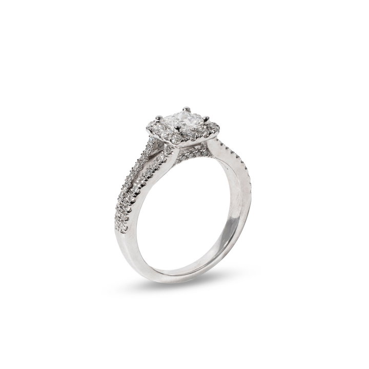 Princess Diamond Halo Split Engagement Ring In White Gold 14K