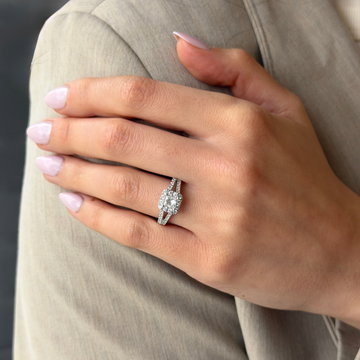 Princess Diamond Halo Split Engagement Ring In White Gold 14K