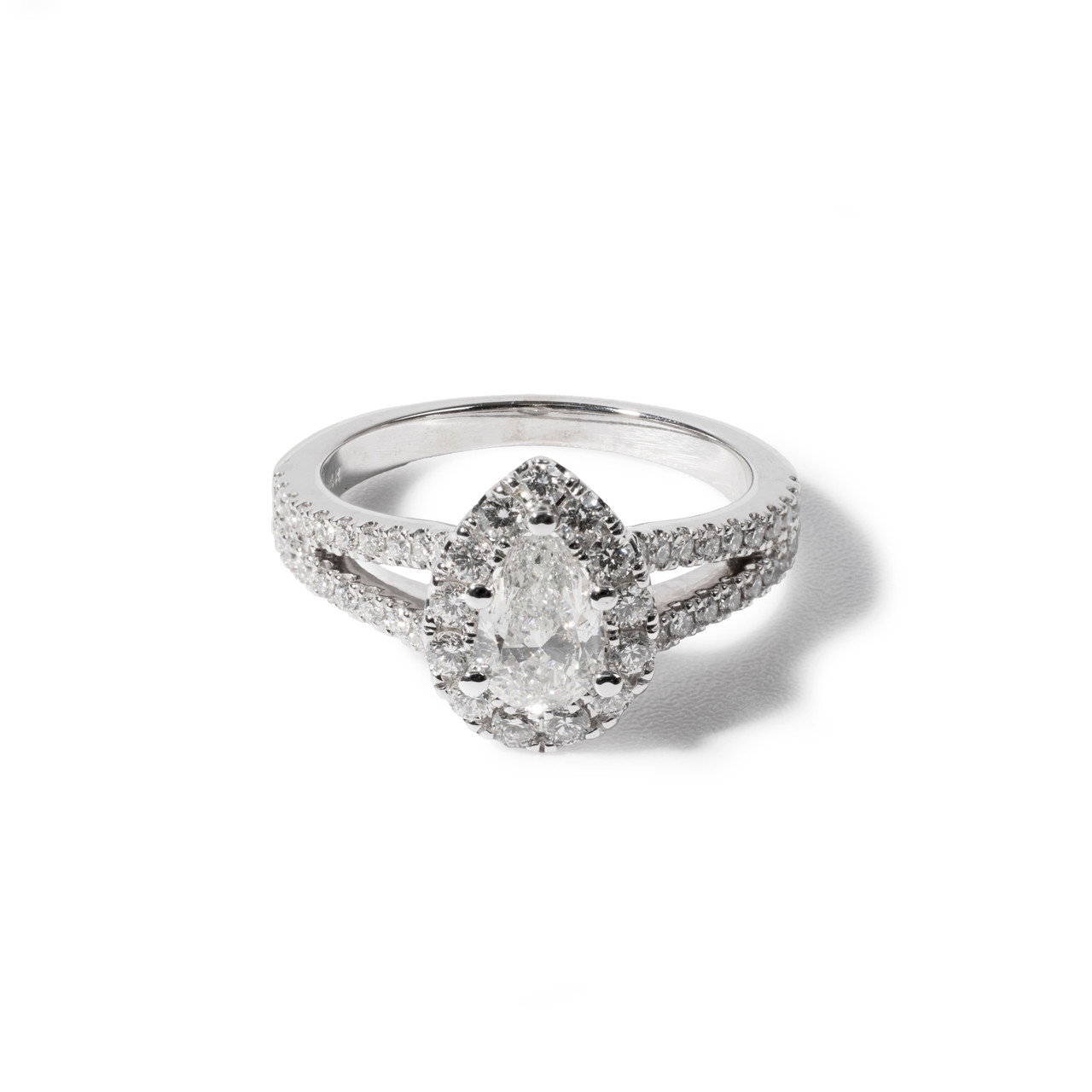 Pear Diamond Halo Split Engagement Ring 0