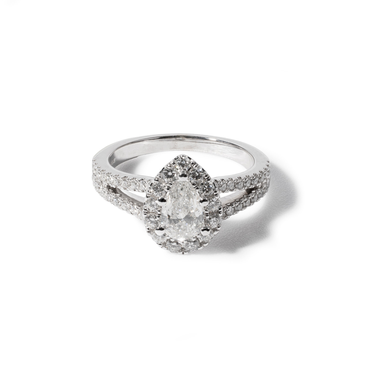 Pear Diamond Halo Split Engagement Ring