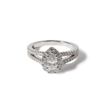 Pear Diamond Halo Split Engagement Ring In White Gold 14K