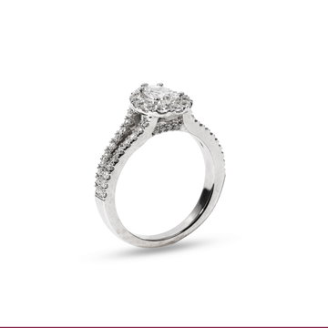 Pear Diamond Halo Split Engagement Ring In White Gold 14K