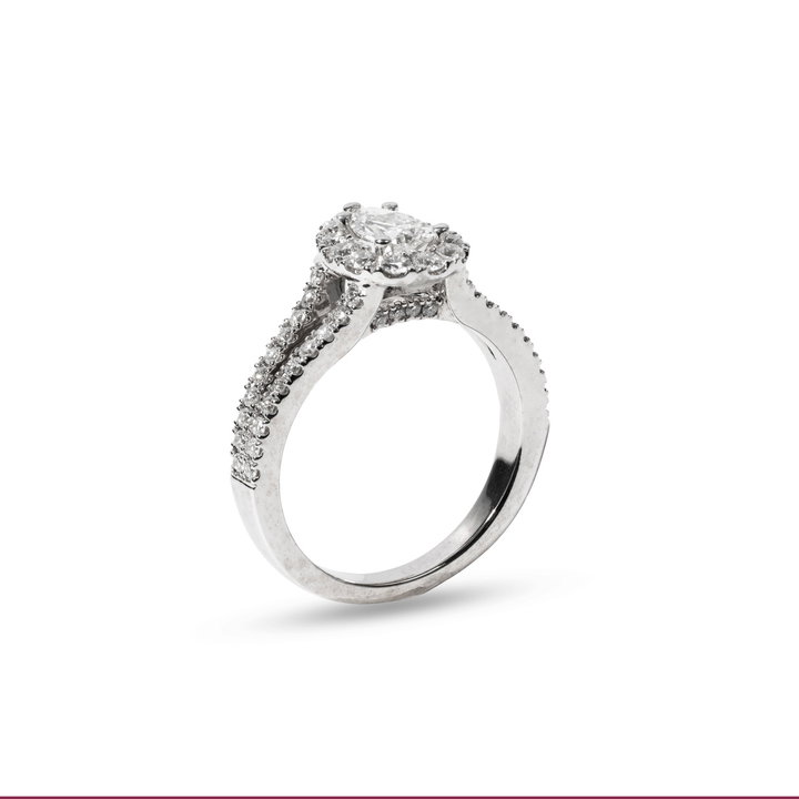 Pear Diamond Halo Split Engagement Ring In White Gold 14K