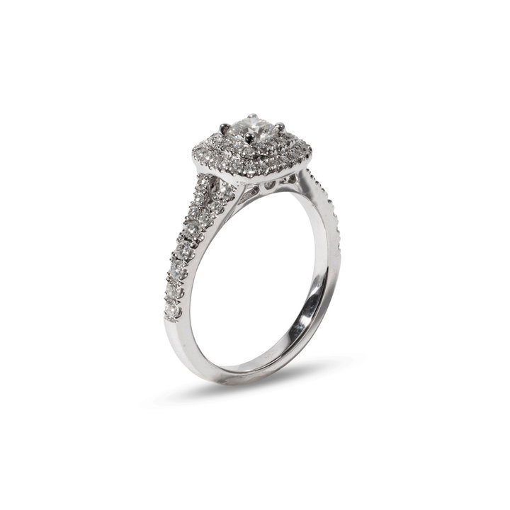 Round Double Halo Diamond Engagement Ring In White Gold 14K