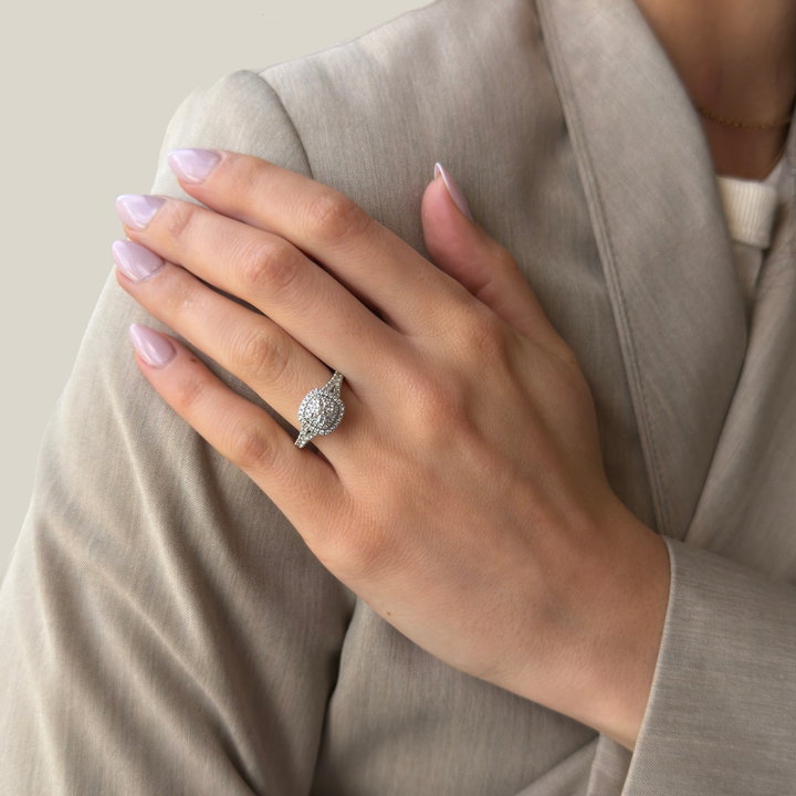 Round Double Halo Diamond Engagement Ring In White Gold 14K