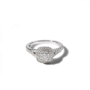 Cushion Double Halo Diamond Engagement Ring In White Gold 14K