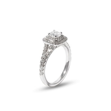 Cushion Double Halo Diamond Engagement Ring In White Gold 14K
