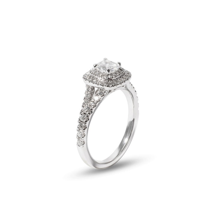 Cushion Double Halo Diamond Engagement Ring In White Gold 14K
