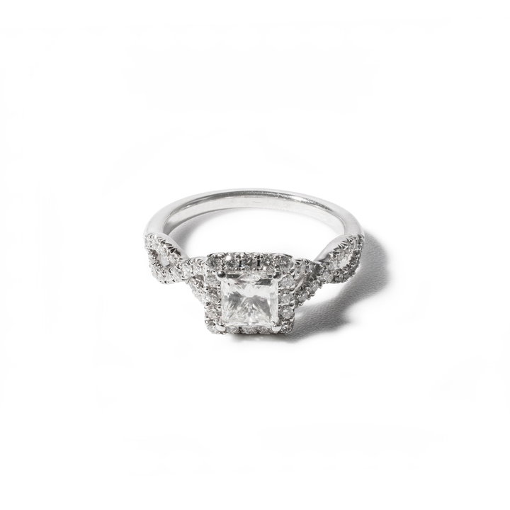 Princess Diamond Halo Petite Twist Engagement Ring