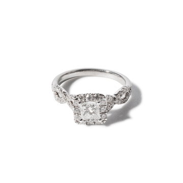 Princess Diamond Halo Petite Twist Engagement Ring In White Gold 14K