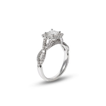 Princess Diamond Halo Petite Twist Engagement Ring In White Gold 14K