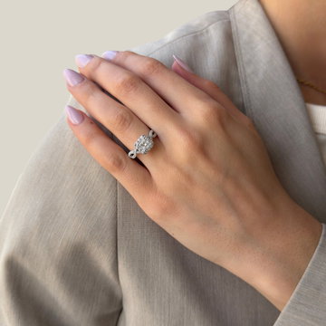 Princess Diamond Halo Petite Twist Engagement Ring In White Gold 14K