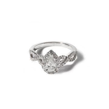 Pear Diamond Halo Petite Twist Engagement Ring In White Gold 14K