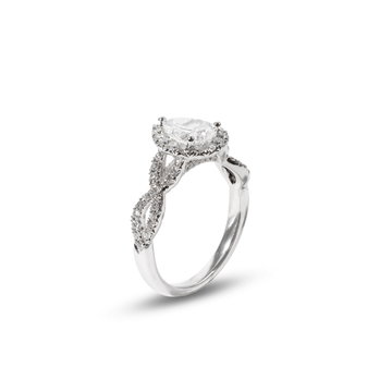 Pear Diamond Halo Petite Twist Engagement Ring In White Gold 14K