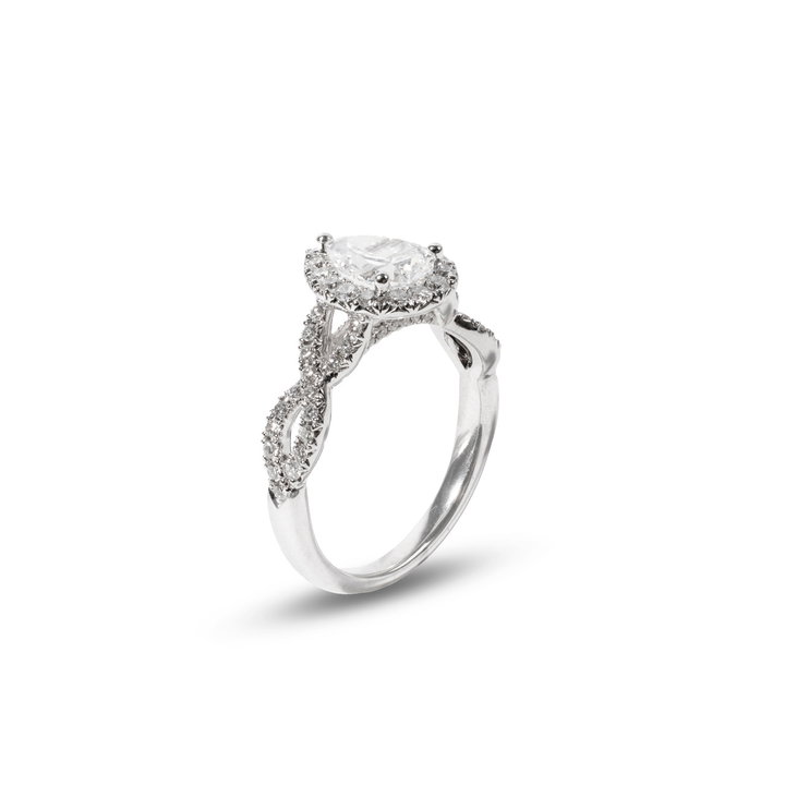 Pear Diamond Halo Petite Twist Engagement Ring In White Gold 14K