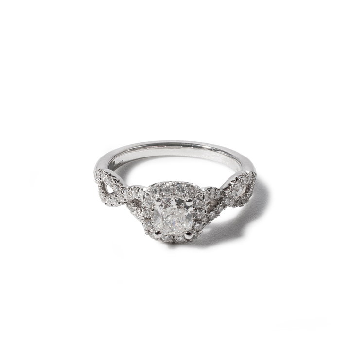 Cushion Diamond Halo Petite Twist Engagement Ring