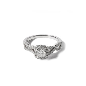 Cushion Diamond Halo Petite Twist Engagement Ring In White Gold 14K