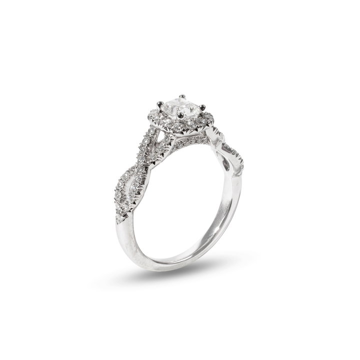 Cushion Diamond Halo Petite Twist Engagement Ring In White Gold 14K