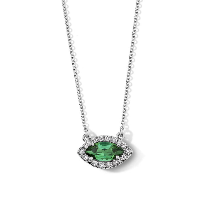 One of a Kind Green Tourmaline Necklace In Solid 18K White Gold