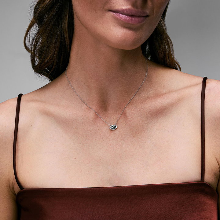 One of a Kind Green Tourmaline Necklace In Solid 18K White Gold
