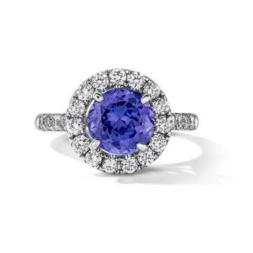 One of a Kind Round Tanzanite Engagement Ring (1.94tw) In White Gold 14K