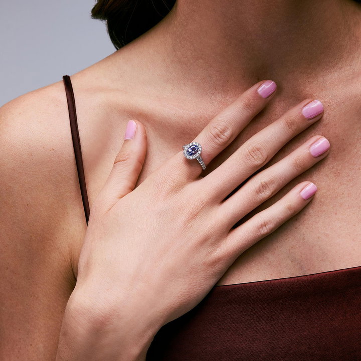 One of a Kind Oval Tanzanite Engagement Ring (1.18tw) In Solid 14K White Gold