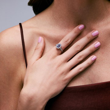 One of a Kind Oval Tanzanite Engagement Ring (1.18tw) In White Gold 14K