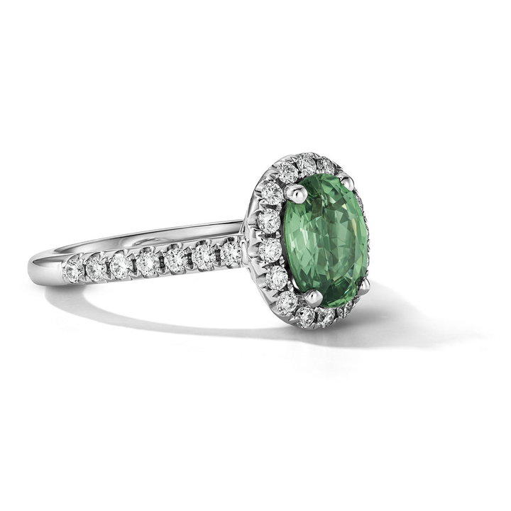 One of a Kind Oval Green Tourmaline Engagement Ring (1.96tw) In Solid 18K White Gold