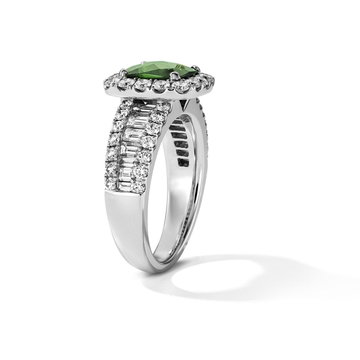 One of a Kind Green Tourmaline Cushion Engagement Ring (1.67tw) In Solid 14K White Gold