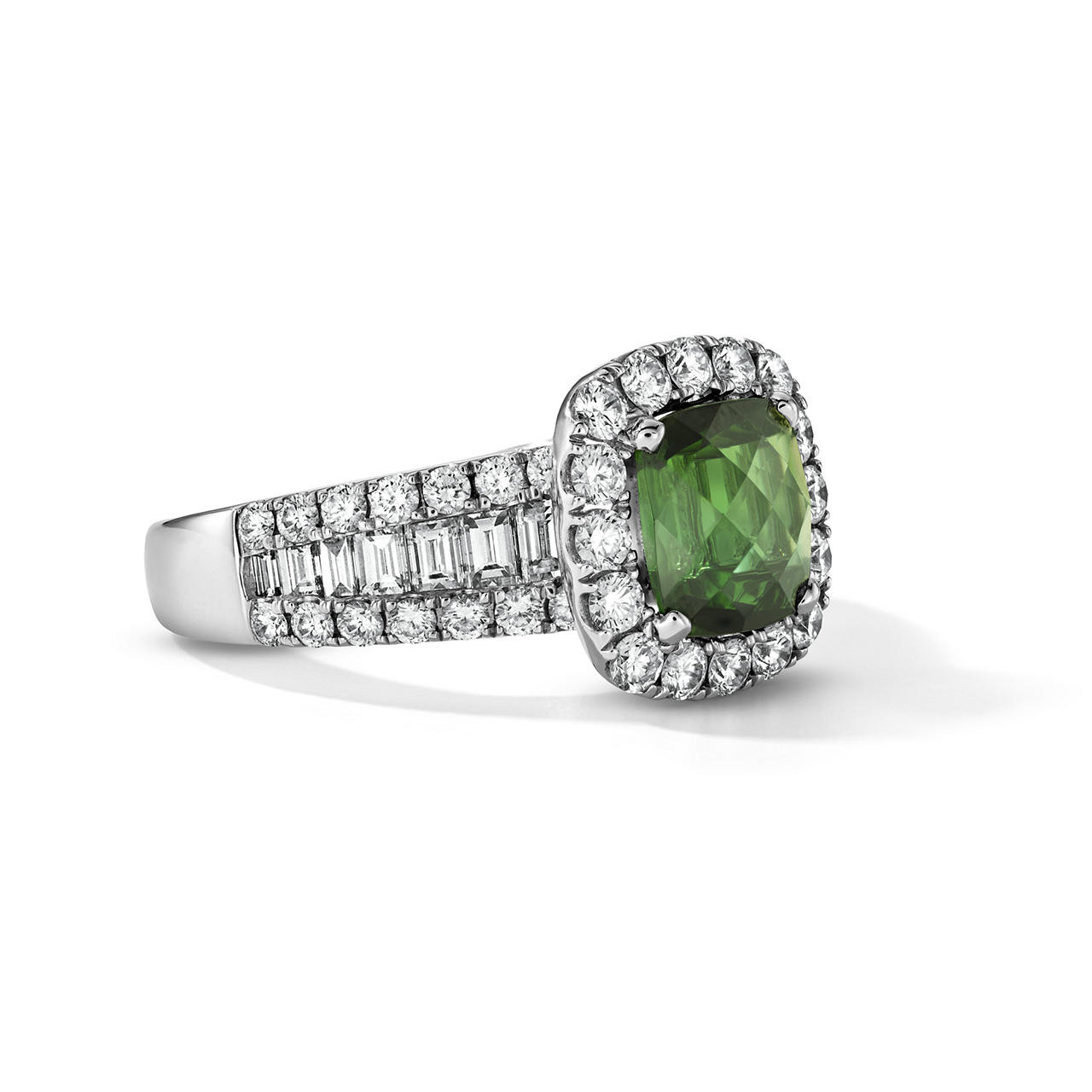 One of a Kind Green Tourmaline Cushion Engagement Ring (1.67tw) 1