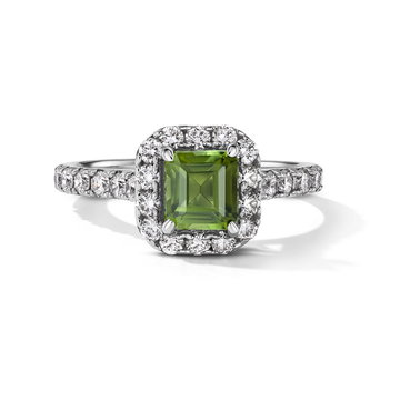 One of a Kind Cushion Green Tourmaline Engagement Ring (1.15tw) In White Gold 14K