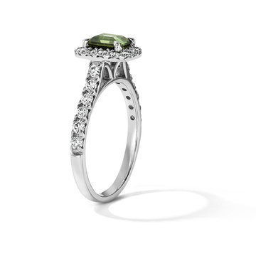 One of a Kind Cushion Green Tourmaline Engagement Ring (1.15tw) In White Gold 14K