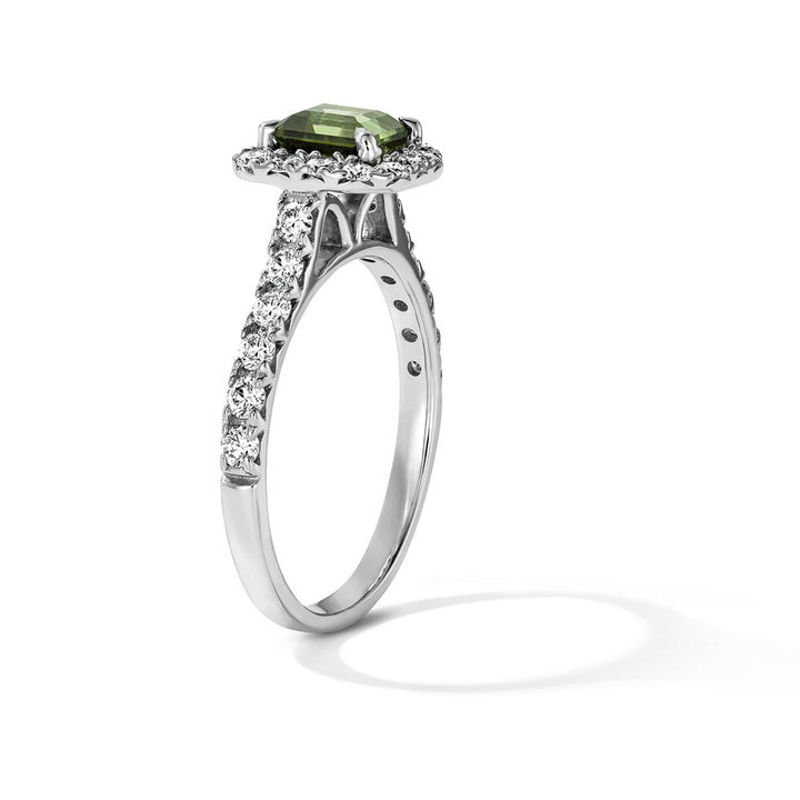 One of a Kind Cushion Green Tourmaline Engagement Ring (1.15tw) In White Gold 14K