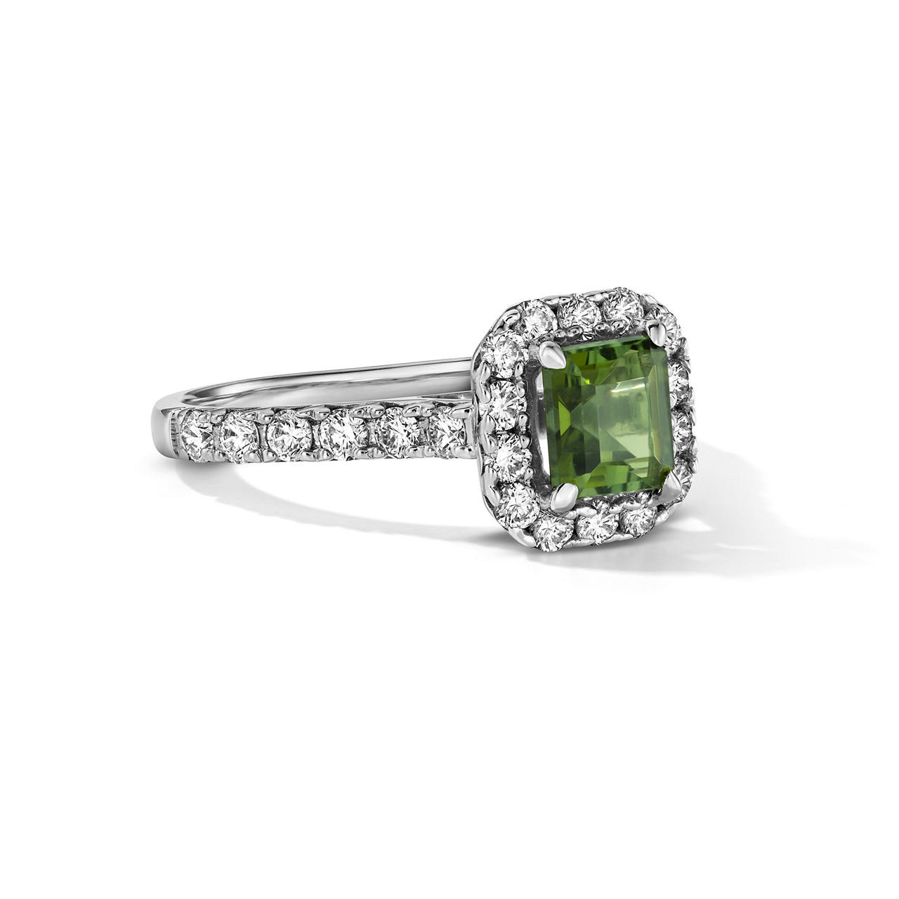 One of a Kind Cushion Green Tourmaline Engagement Ring (1.15tw) 1