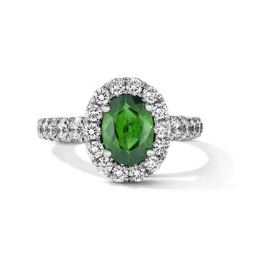 One of a Kind Oval Green Tourmaline Engagement Ring (1.22tw) In Solid 14K White Gold