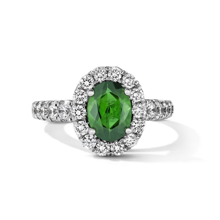 One of a Kind Oval Green Tourmaline Engagement Ring (1.22tw) In Solid 14K White Gold