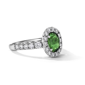 One of a Kind Oval Green Tourmaline Engagement Ring (1.22tw) In Solid 14K White Gold