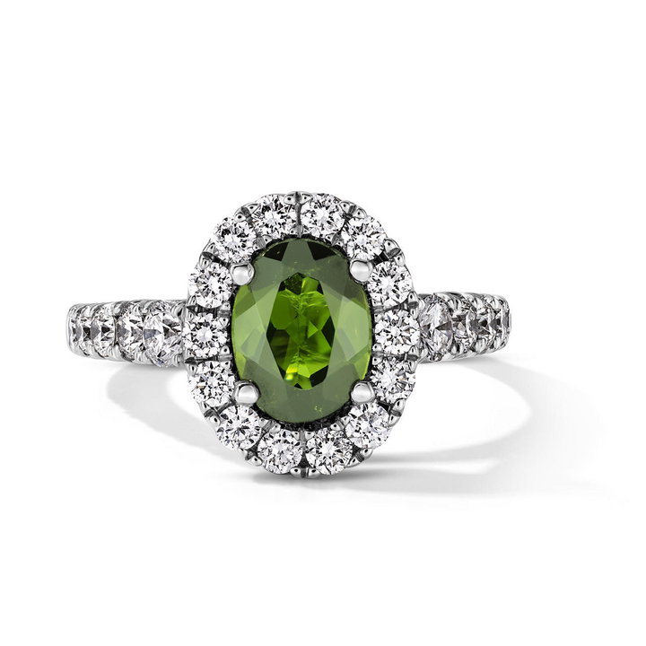 One of a Kind Oval Green Tourmaline Engagement Ring (1.23tw) In White Gold 14K