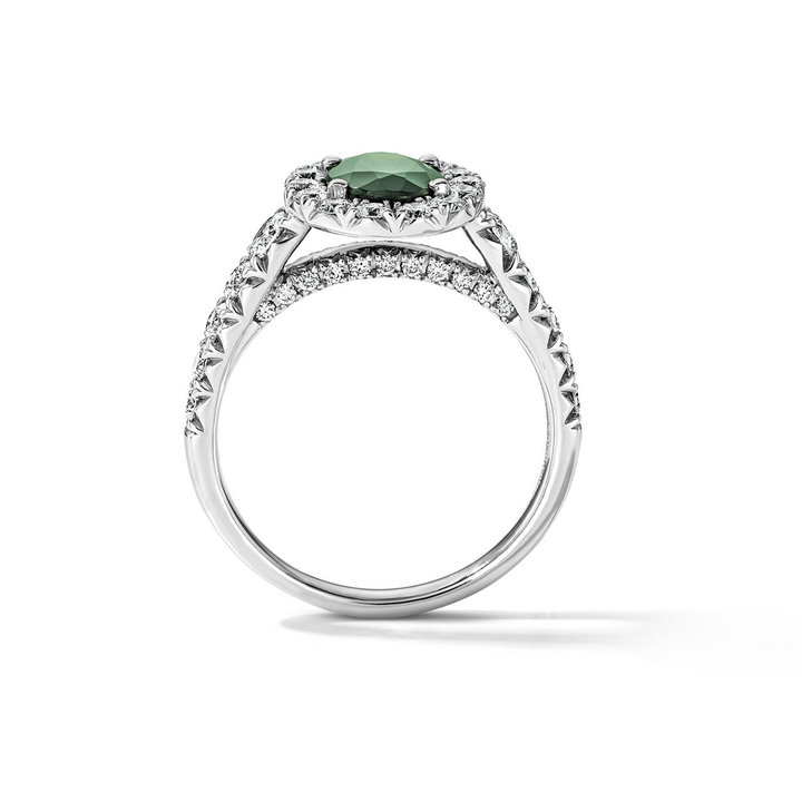 One of a Kind Oval Green Tourmaline Engagement Ring (1.23tw) In White Gold 14K
